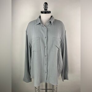 💚 3084. Gauze Long Sleeve Button Front Top